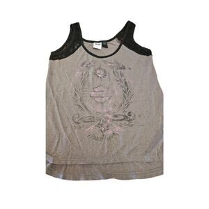 Gray with black lace Graphic Harley Davidson Tank top size Large‎